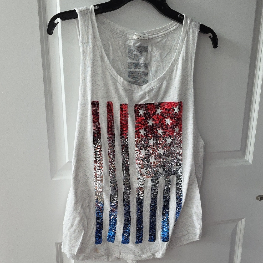 PINK Victoria's Secret Red, Silver, and Blue Sequin Tank Top